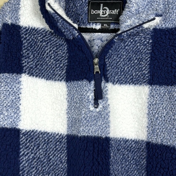 Boxercraft Buffalo plaid Navy Blue Sherpa Oversized Pullover Women's Size XL - Picture 4 of 6